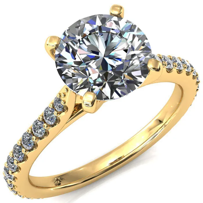 Fire Brilliance Kelsy Round Center Stone 4 Prong 34 Shared Scalloped Inverted Cathedral Ring Rings
