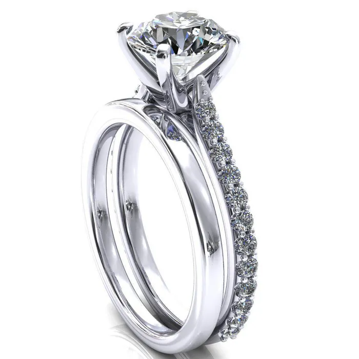 Fire Brilliance Kelsy Round Center Stone 4 Prong 34 Shared Scalloped Inverted Cathedral Ring Rings