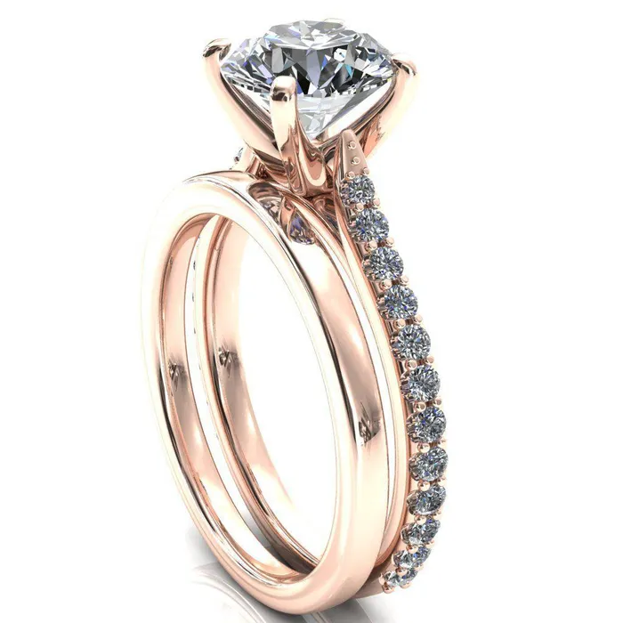Fire Brilliance Kelsy Round Center Stone 4 Prong 34 Shared Scalloped Inverted Cathedral Ring Rings