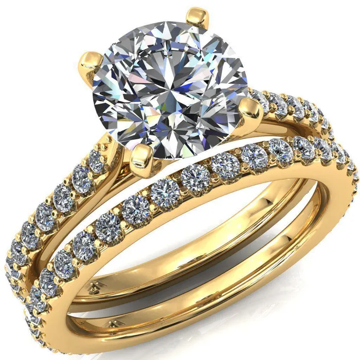 Fire Brilliance Kelsy Round Center Stone 4 Prong 34 Shared Scalloped Inverted Cathedral Ring Rings