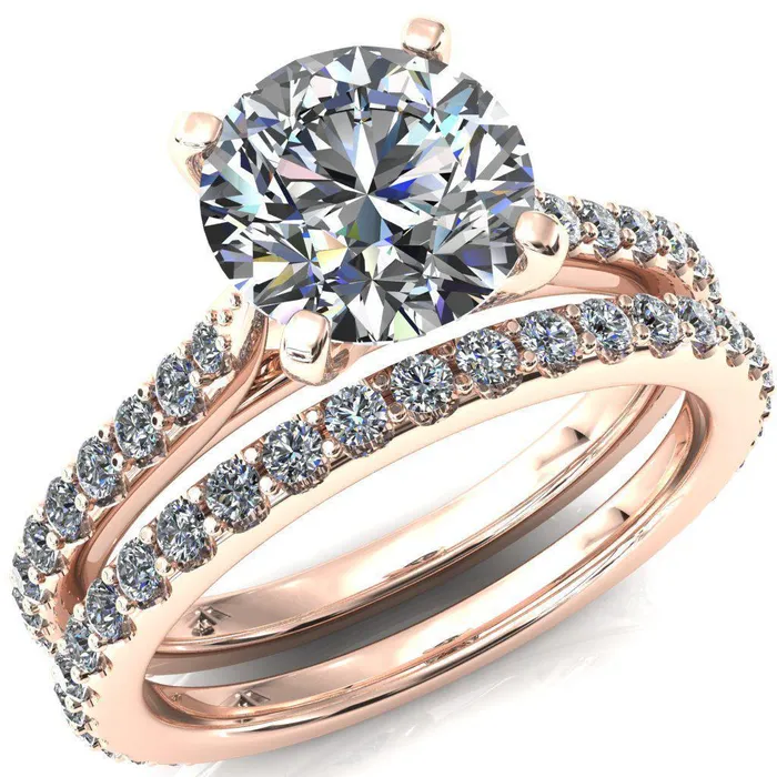Fire Brilliance Kelsy Round Center Stone 4 Prong 34 Shared Scalloped Inverted Cathedral Ring Rings