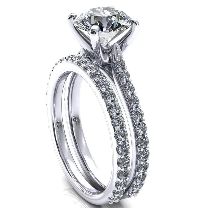 Fire Brilliance Kelsy Round Center Stone 4 Prong 34 Shared Scalloped Inverted Cathedral Ring Rings