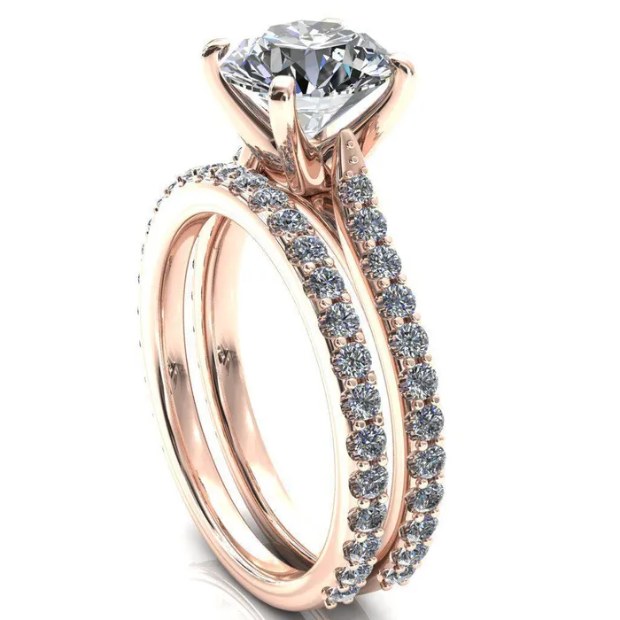 Fire Brilliance Kelsy Round Center Stone 4 Prong 34 Shared Scalloped Inverted Cathedral Ring Rings