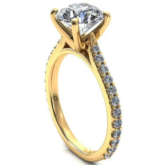 Fire Brilliance Kelsy Round Center Stone 4 Prong 34 Shared Scalloped Inverted Cathedral Ring Rings