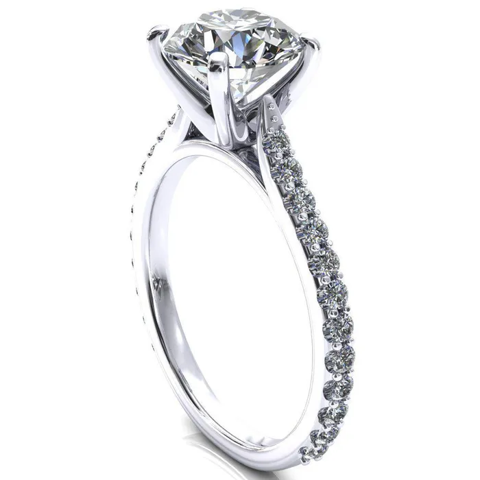 Fire Brilliance Kelsy Round Center Stone 4 Prong 34 Shared Scalloped Inverted Cathedral Ring Rings
