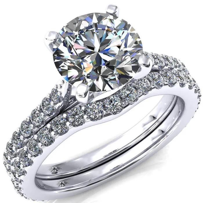 Fire Brilliance Kelsy Round Center Stone 4 Prong 34 Shared Scalloped Inverted Cathedral Ring Rings