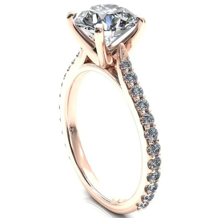 Fire Brilliance Kelsy Round Center Stone 4 Prong 34 Shared Scalloped Inverted Cathedral Ring Rings