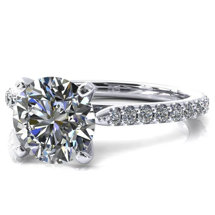 Fire Brilliance Kelsy Round Center Stone 4 Prong 34 Shared Scalloped Inverted Cathedral Ring Rings