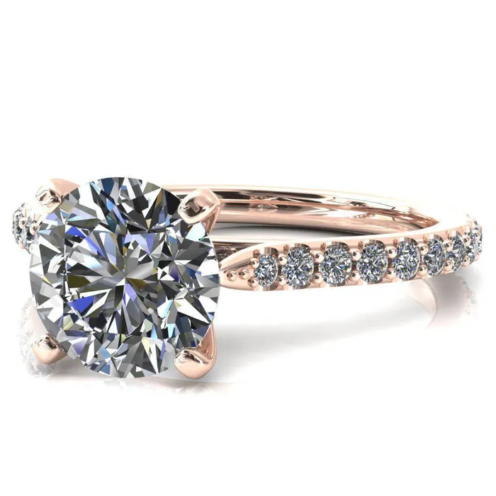 Fire Brilliance Kelsy Round Center Stone 4 Prong 34 Shared Scalloped Inverted Cathedral Ring Rings