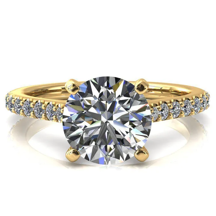 Fire Brilliance Kelsy Round Center Stone 4 Prong 34 Shared Scalloped Inverted Cathedral Ring Rings