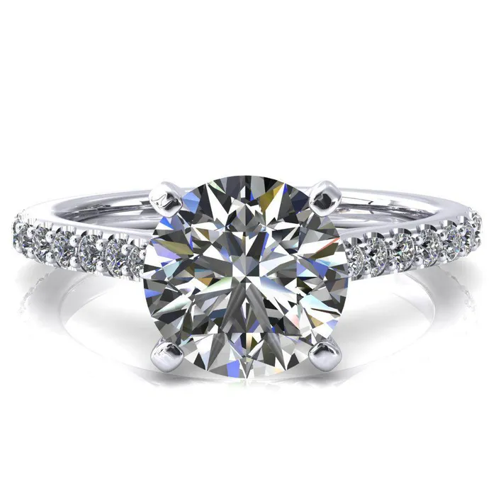 Fire Brilliance Kelsy Round Center Stone 4 Prong 34 Shared Scalloped Inverted Cathedral Ring Rings