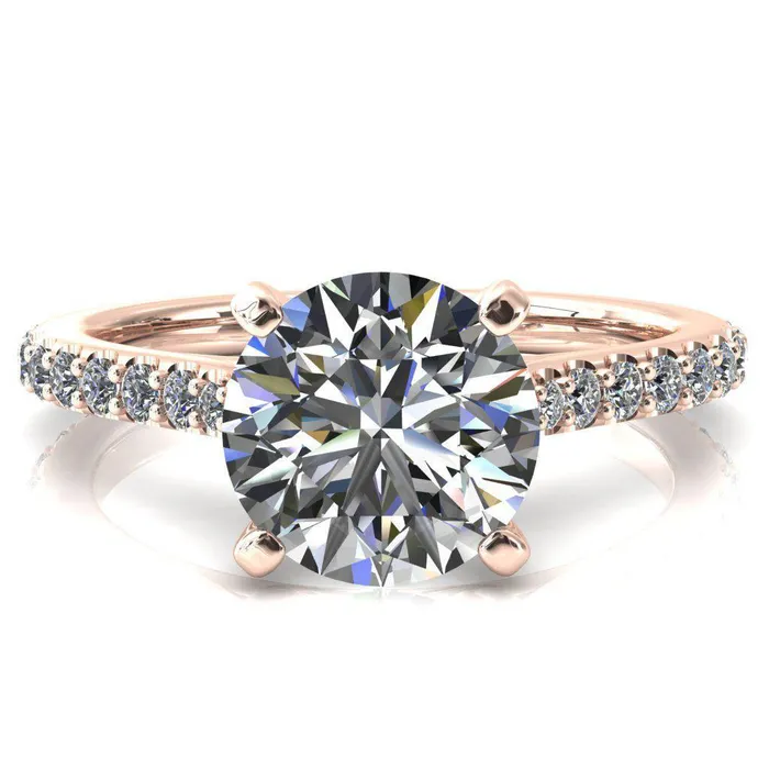 Fire Brilliance Kelsy Round Center Stone 4 Prong 34 Shared Scalloped Inverted Cathedral Ring Rings