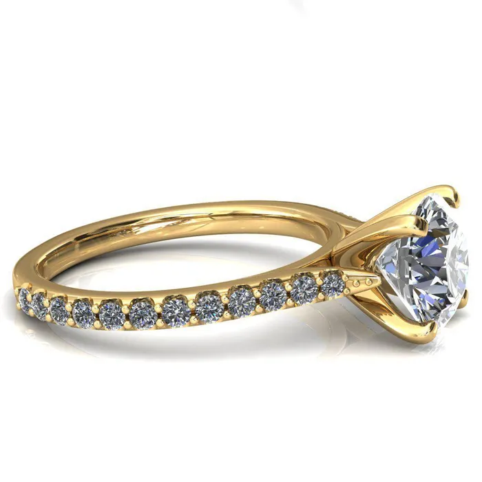 Fire Brilliance Kelsy Round Center Stone 4 Prong 34 Shared Scalloped Inverted Cathedral Ring Rings