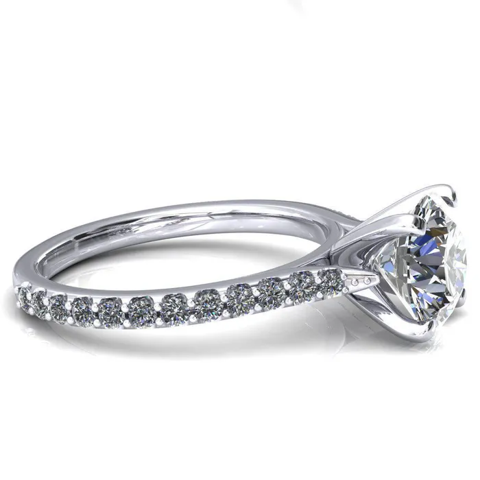 Fire Brilliance Kelsy Round Center Stone 4 Prong 34 Shared Scalloped Inverted Cathedral Ring Rings