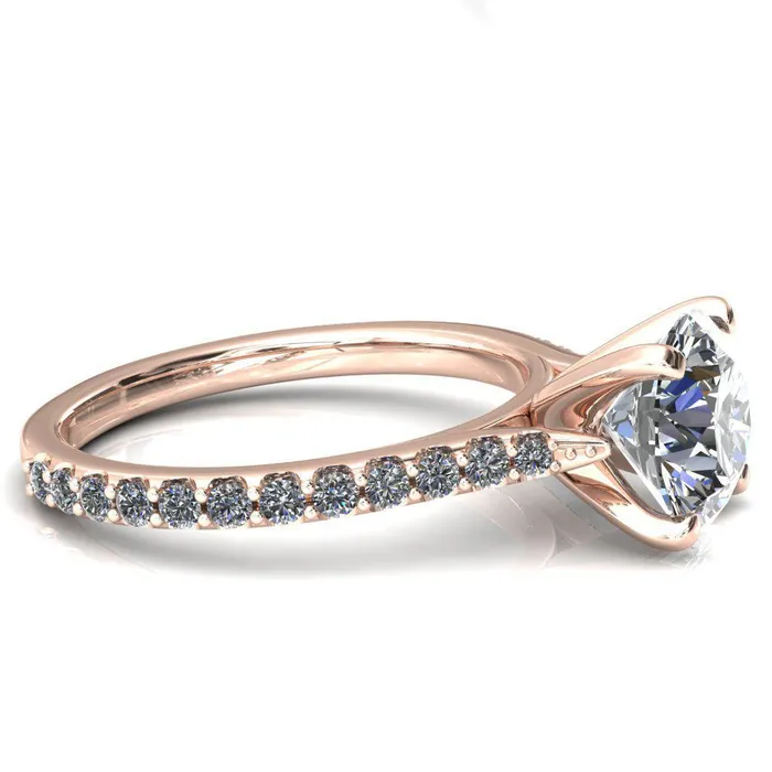 Fire Brilliance Kelsy Round Center Stone 4 Prong 34 Shared Scalloped Inverted Cathedral Ring Rings
