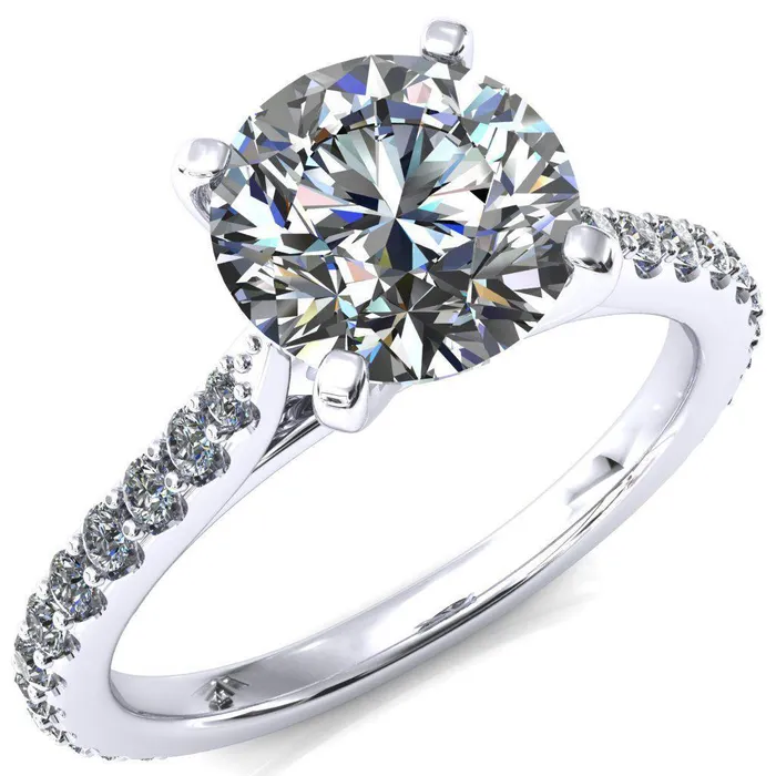Fire Brilliance Kelsy Round Center Stone 4 Prong 34 Shared Scalloped Inverted Cathedral Ring Rings