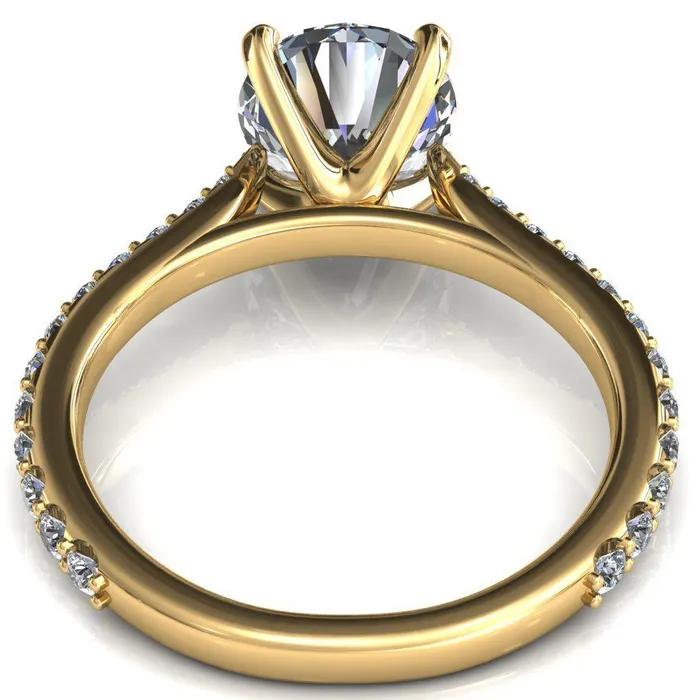 Fire Brilliance Kelsy Round Center Stone 4 Prong 34 Shared Scalloped Inverted Cathedral Ring Rings