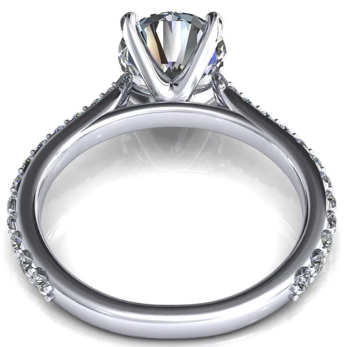 Fire Brilliance Kelsy Round Center Stone 4 Prong 34 Shared Scalloped Inverted Cathedral Ring Rings