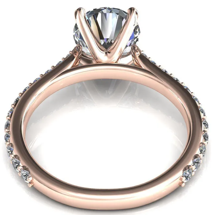 Fire Brilliance Kelsy Round Center Stone 4 Prong 34 Shared Scalloped Inverted Cathedral Ring Rings