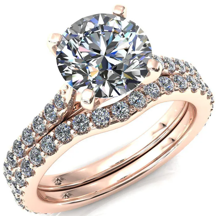 Fire Brilliance Kelsy Round Center Stone 4 Prong 34 Shared Scalloped Inverted Cathedral Ring Rings