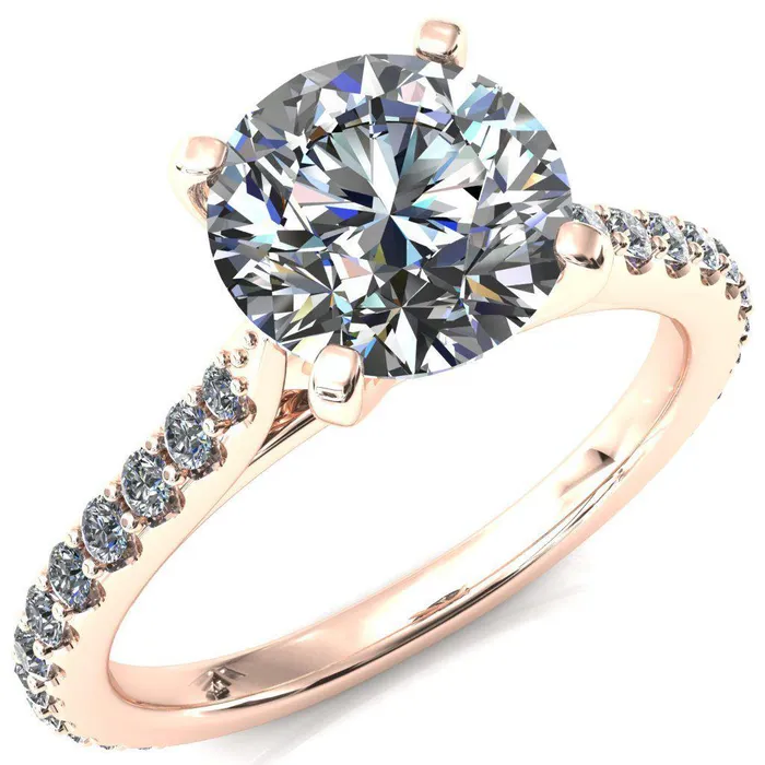 Fire Brilliance Kelsy Round Center Stone 4 Prong 34 Shared Scalloped Inverted Cathedral Ring Rings