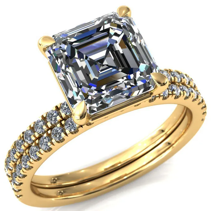 Fire Brilliance Rings Alessandra Asscher Moissanite 4 Claw Prong Diamond Accent Engagement Ring Fire Brilliance Rings Alessandra Asscher Moissanite 4 Claw Prong Diamond Accent Engagement Ring