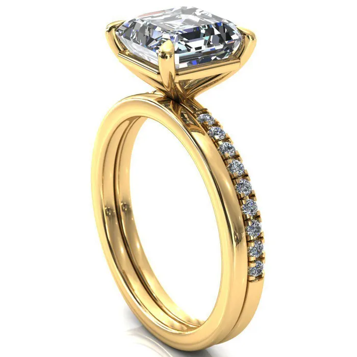 Fire Brilliance Rings Alessandra Asscher Moissanite 4 Claw Prong Diamond Accent Engagement Ring
