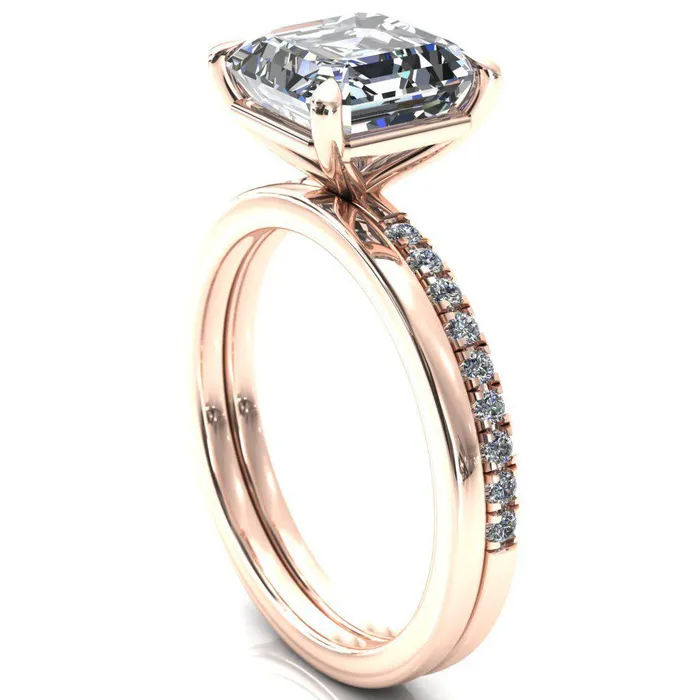 Fire Brilliance Rings Alessandra Asscher Moissanite 4 Claw Prong Diamond Accent Engagement Ring