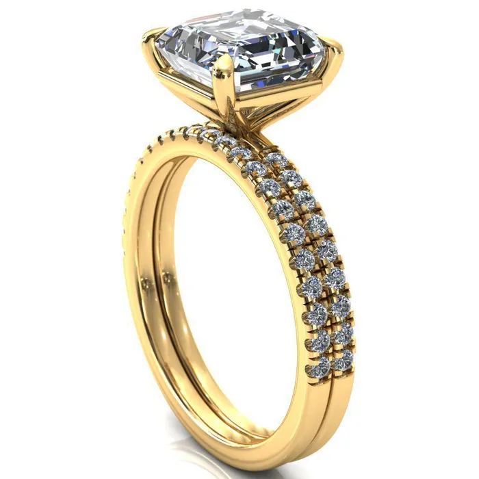 Fire Brilliance Rings Alessandra Asscher Moissanite 4 Claw Prong Diamond Accent Engagement Ring