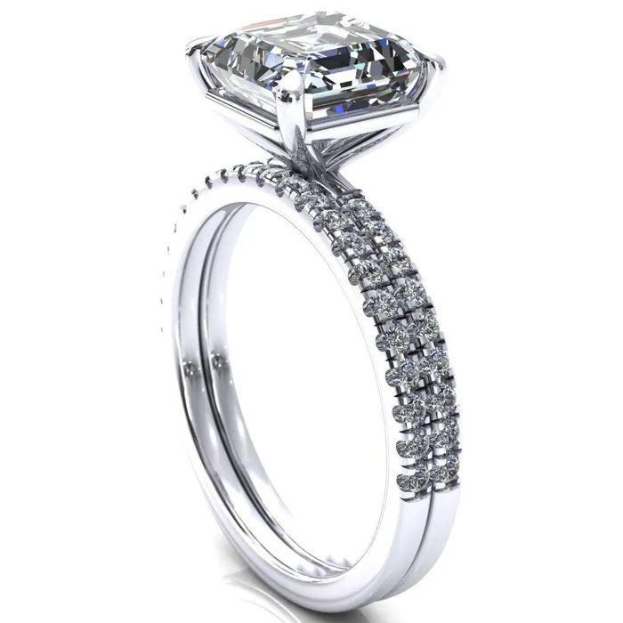 Fire Brilliance Rings Alessandra Asscher Moissanite 4 Claw Prong Diamond Accent Engagement Ring