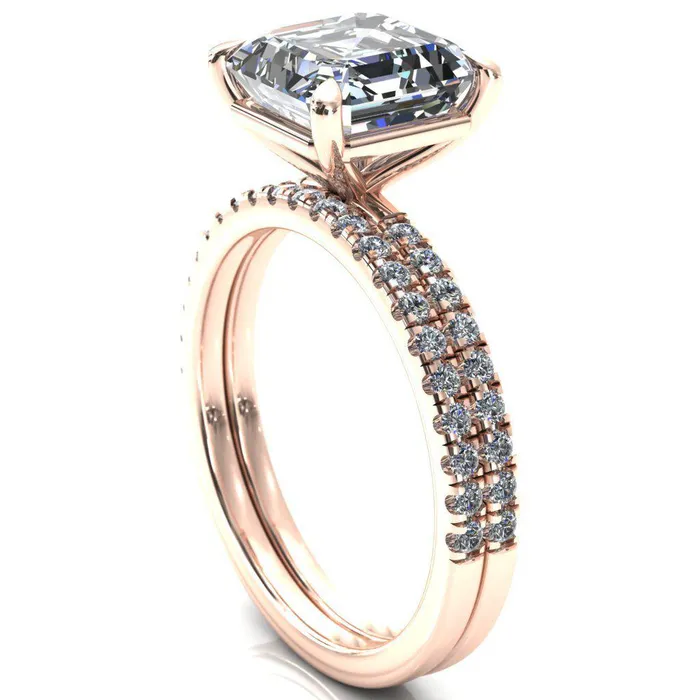 Fire Brilliance Rings Alessandra Asscher Moissanite 4 Claw Prong Diamond Accent Engagement Ring