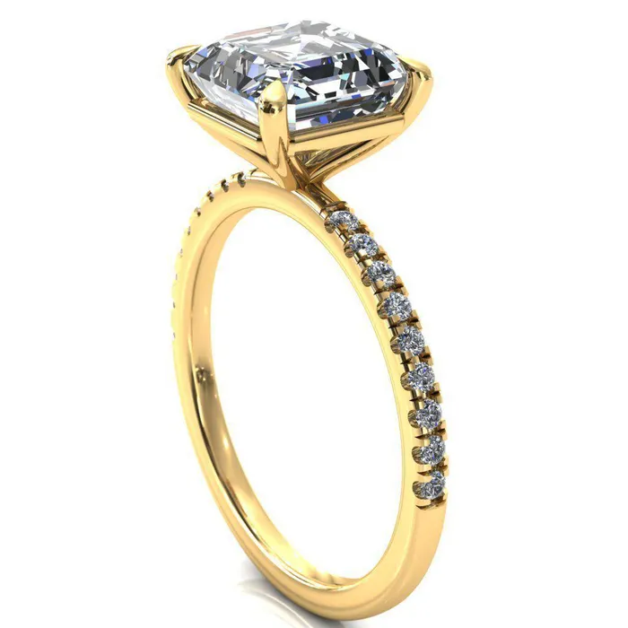 Fire Brilliance Rings Alessandra Asscher Moissanite 4 Claw Prong Diamond Accent Engagement Ring