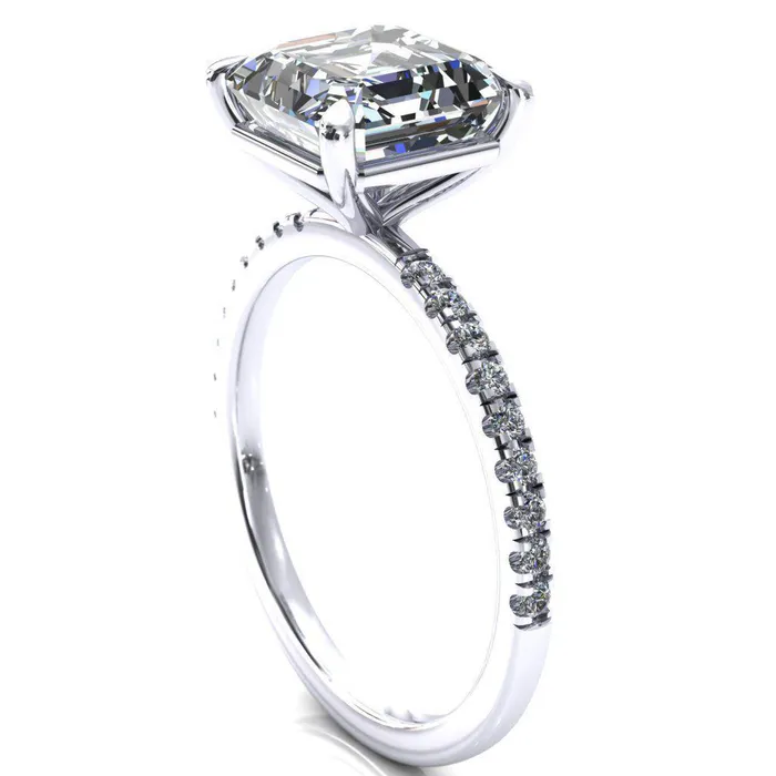 Fire Brilliance Rings Alessandra Asscher Moissanite 4 Claw Prong Diamond Accent Engagement Ring