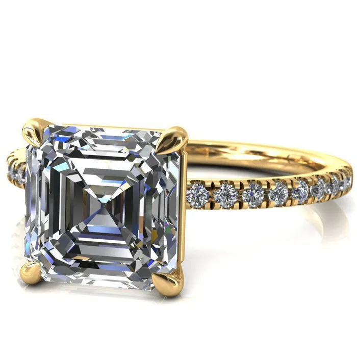 Fire Brilliance Rings Alessandra Asscher Moissanite 4 Claw Prong Diamond Accent Engagement Ring