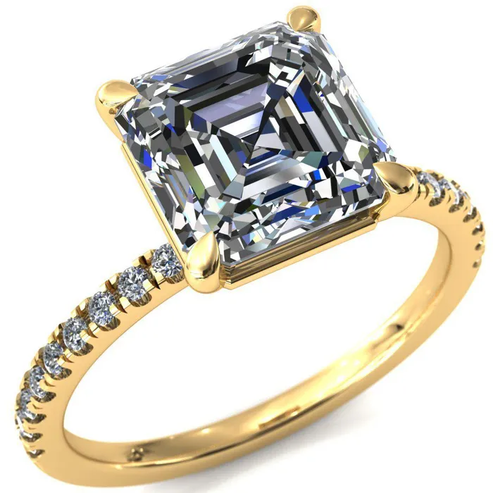 Fire Brilliance Rings Alessandra Asscher Moissanite 4 Claw Prong Diamond Accent Engagement Ring