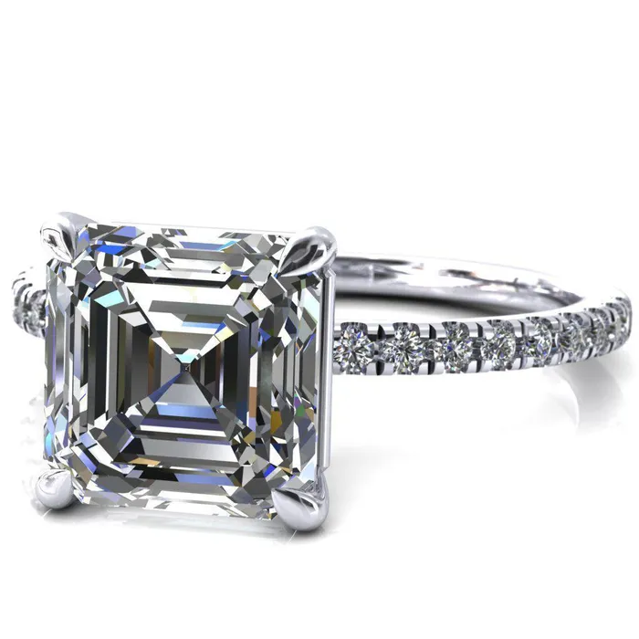 Fire Brilliance Rings Alessandra Asscher Moissanite 4 Claw Prong Diamond Accent Engagement Ring