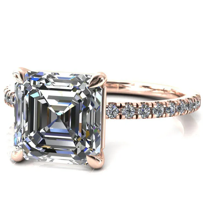 Fire Brilliance Rings Alessandra Asscher Moissanite 4 Claw Prong Diamond Accent Engagement Ring