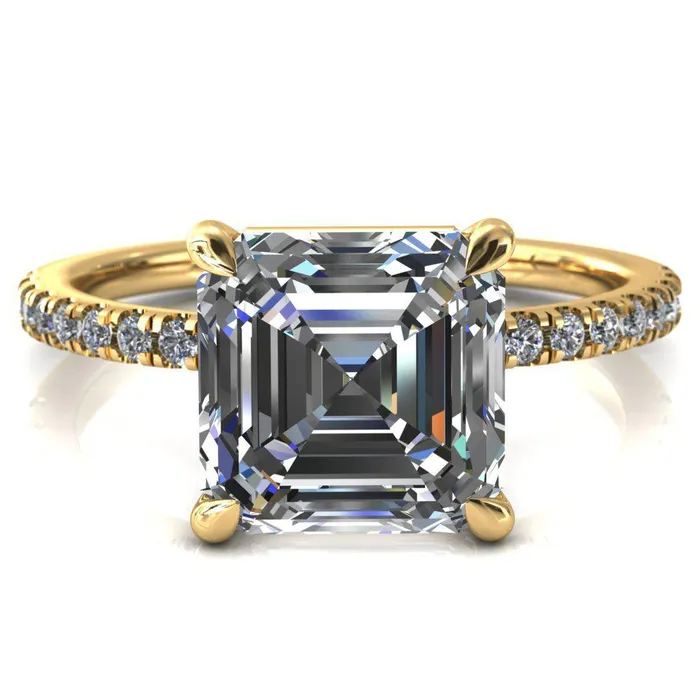 Fire Brilliance Rings Alessandra Asscher Moissanite 4 Claw Prong Diamond Accent Engagement Ring