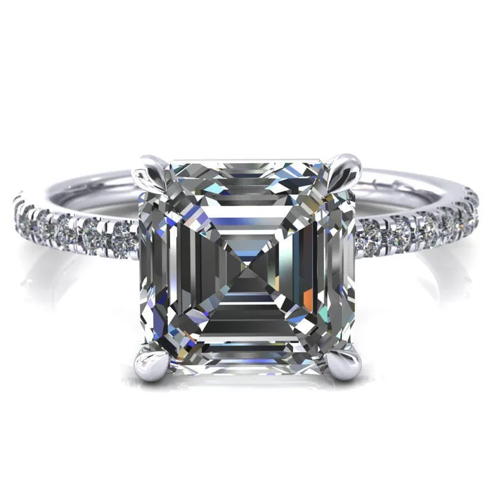 Fire Brilliance Rings Alessandra Asscher Moissanite 4 Claw Prong Diamond Accent Engagement Ring