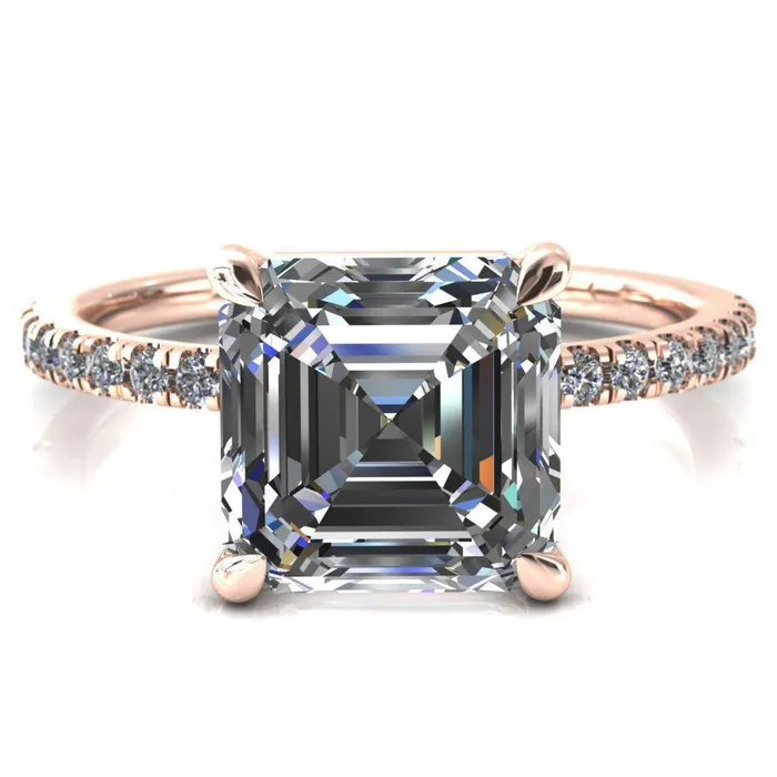 Fire Brilliance Rings Alessandra Asscher Moissanite 4 Claw Prong Diamond Accent Engagement Ring