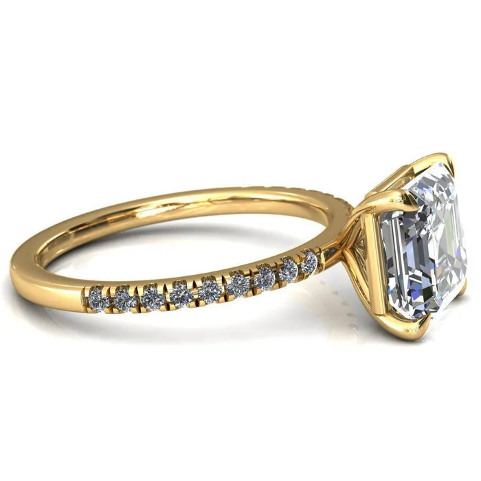 Fire Brilliance Rings Alessandra Asscher Moissanite 4 Claw Prong Diamond Accent Engagement Ring