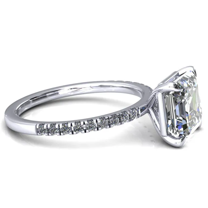 Fire Brilliance Rings Alessandra Asscher Moissanite 4 Claw Prong Diamond Accent Engagement Ring