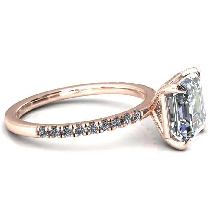 Fire Brilliance Rings Alessandra Asscher Moissanite 4 Claw Prong Diamond Accent Engagement Ring