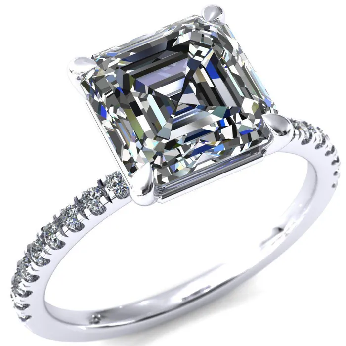 Fire Brilliance Rings Alessandra Asscher Moissanite 4 Claw Prong Diamond Accent Engagement Ring