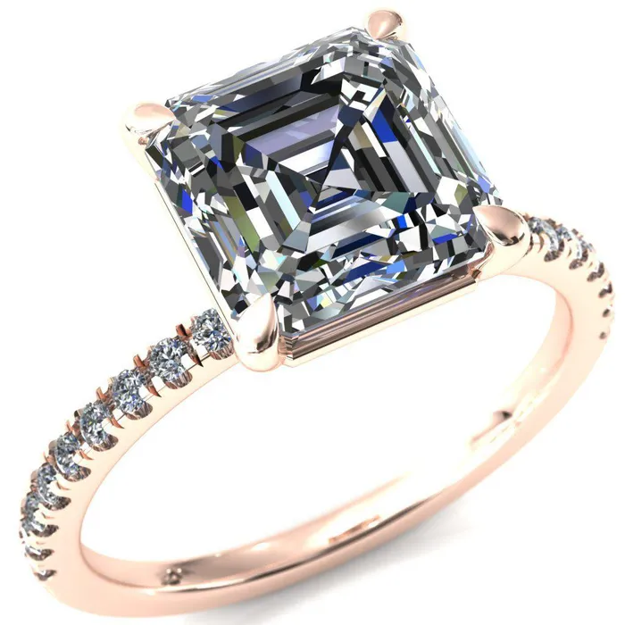 Fire Brilliance Rings Alessandra Asscher Moissanite 4 Claw Prong Diamond Accent Engagement Ring