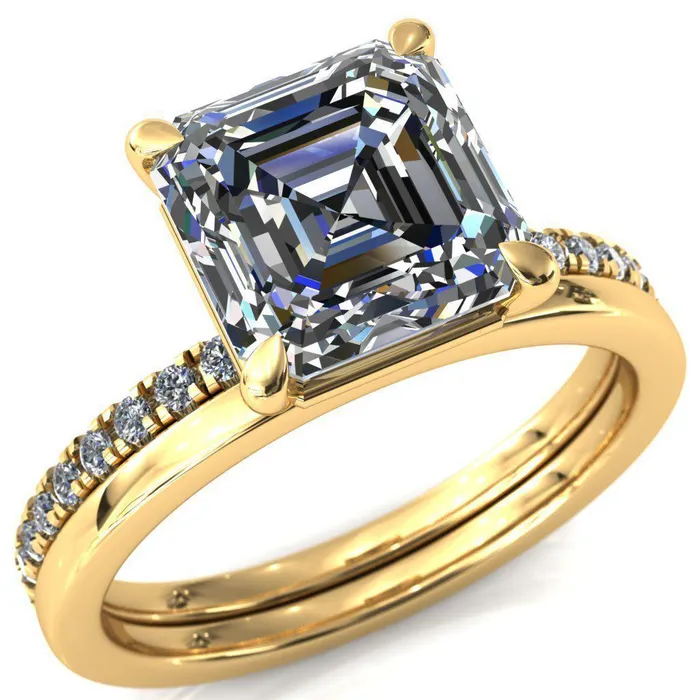Fire Brilliance Rings Alessandra Asscher Moissanite 4 Claw Prong Diamond Accent Engagement Ring