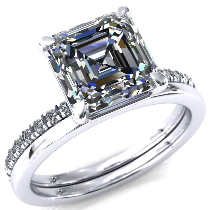 Fire Brilliance Rings Alessandra Asscher Moissanite 4 Claw Prong Diamond Accent Engagement Ring