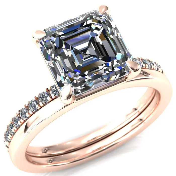 Fire Brilliance Rings Alessandra Asscher Moissanite 4 Claw Prong Diamond Accent Engagement Ring