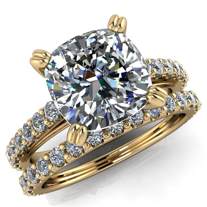 Fire Brilliance Rings Marnie Cushion Center Stone 4 Double Prong Diamond Cathedral Ring