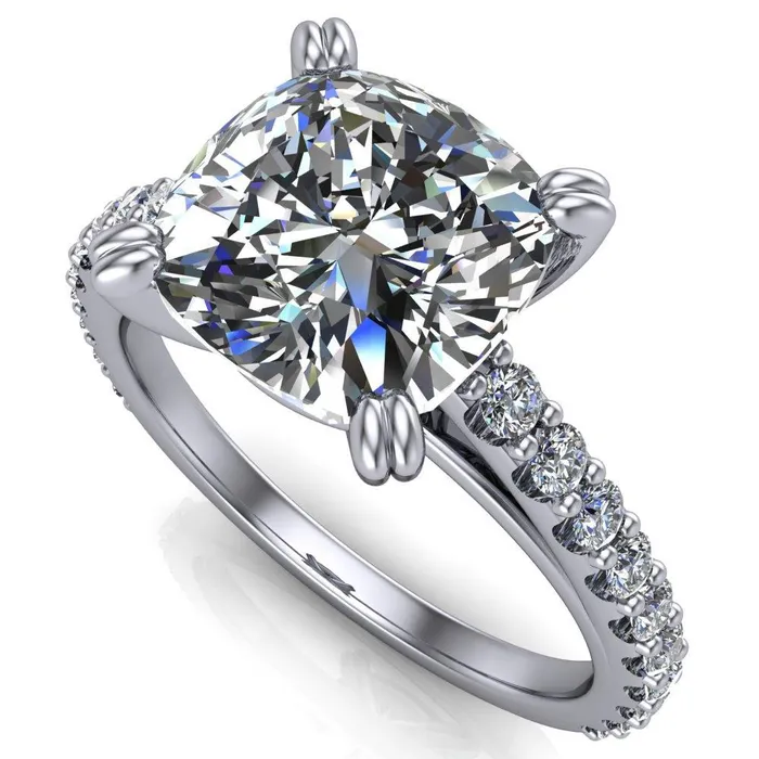 Fire Brilliance Rings Marnie Cushion Center Stone 4 Double Prong Diamond Cathedral Ring